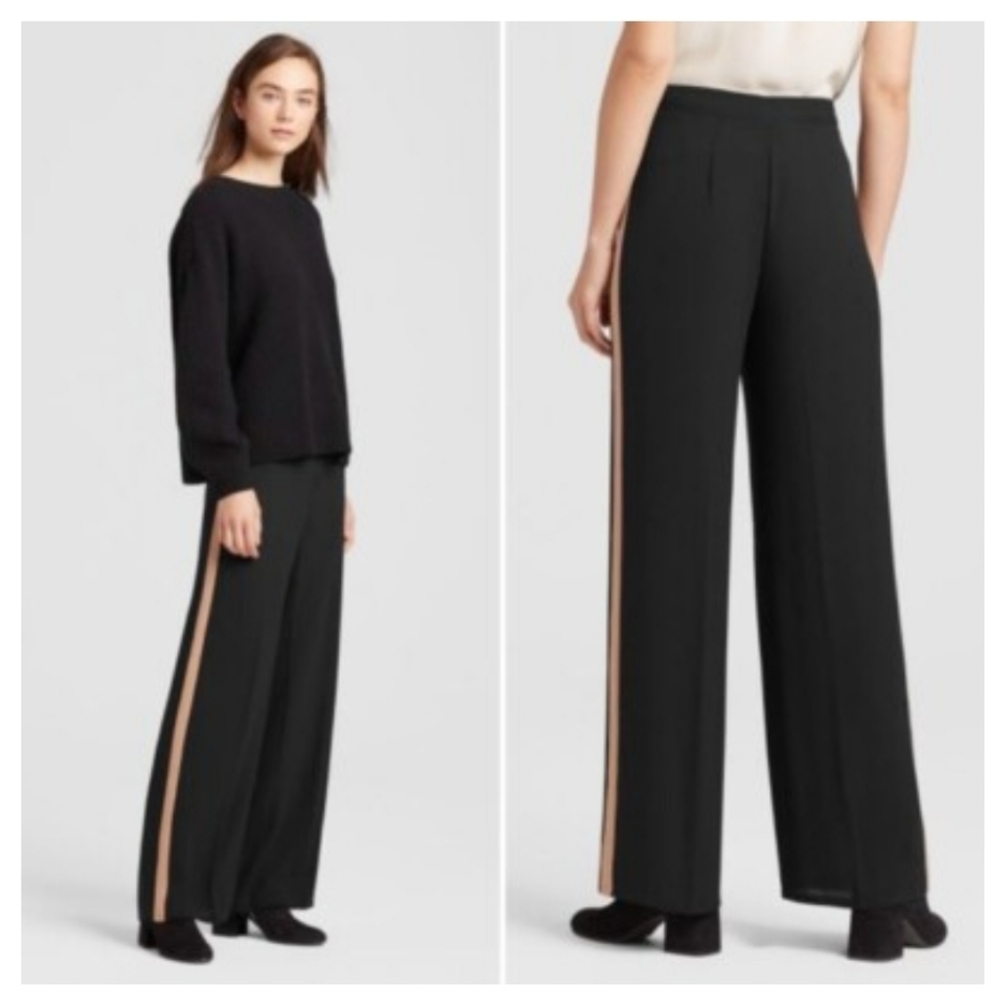 Eileen Fisher Crepe straight Side Stripe Pants black nude 14 NWT